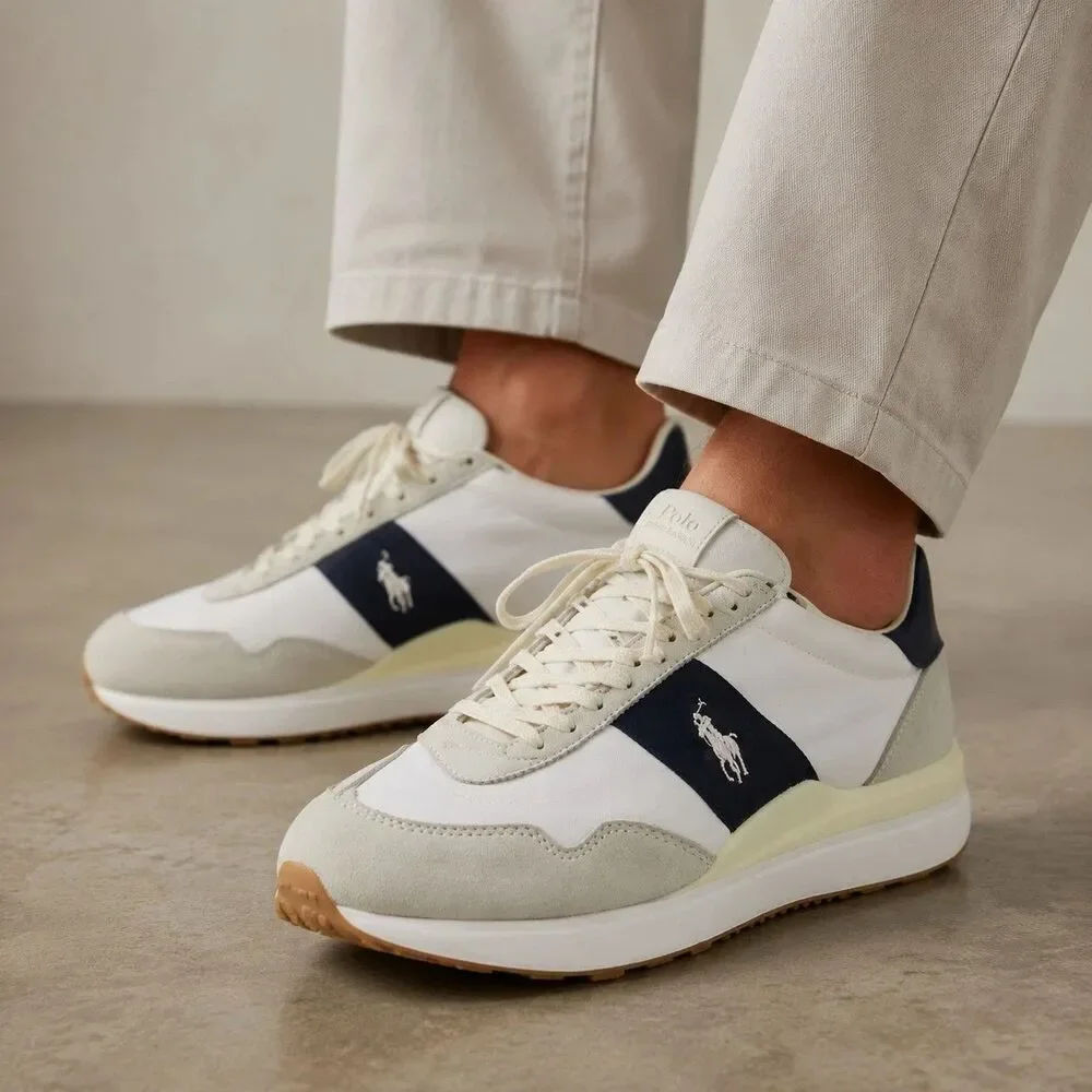 Polo Ralph Lauren Men's Train 89 Athletic Sneakers Suede Nylon White NEW SZ 7.5 - Picture 2 of 8
